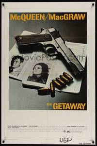 4r347 GETAWAY 1sh '72 Steve McQueen, Ali McGraw, Sam Peckinpah, cool gun & passports image!