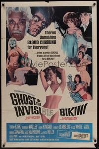 4r348 GHOST IN THE INVISIBLE BIKINI 1sh '66 Boris Karloff + sexy girls & wacky horror images!
