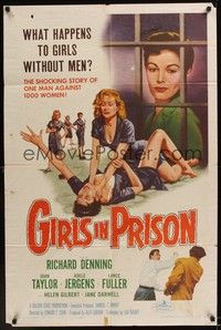 4r355 GIRLS IN PRISON 1sh '56 classic sexy bad girl cat fight art, women without men!