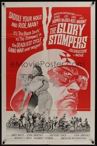 4r358 GLORY STOMPERS 1sh '67 AIP biker, Dennis Hopper, wild image of bikers on the rampage!