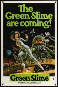 4r379 GREEN SLIME 1sh '69 classic cheesy sci-fi movie, great art of sexy astronaut & monster!