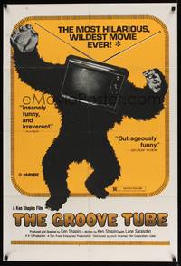 4r381 GROOVE TUBE 1sh '74 Chevy Chase, like TV's SNL, wild image of gorilla with television head!