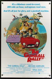 4r386 GUMBALL RALLY style A 1sh '76 Michael Sarrazin, wacky art of car racing around the world!