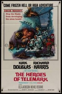 4r406 HEROES OF TELEMARK 1sh '66 Kirk Douglas & Richard Harris stop Nazis from making atom bomb!