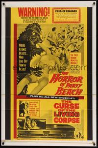 4r422 HORROR OF PARTY BEACH/CURSE OF THE LIVING CORPSE 1sh '64 great monster images!