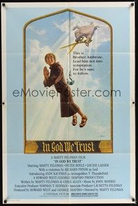 4r448 IN GOD WE TRUST 1sh '80 wacky Lettick art of monk Marty Feldman about to have his string cut