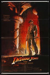 4r454 INDIANA JONES & THE TEMPLE OF DOOM 1sh '84 full-length art of Harrison Ford by Bruce Wolfe!