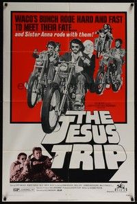 4r482 JESUS TRIP 1sh '71 nun Sister Anna rides with bikers, cool artwork!