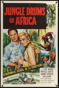 4r496 JUNGLE DRUMS OF AFRICA 1sh '52 Clayton Moore with gun & Phyllis Coates, entire serial!