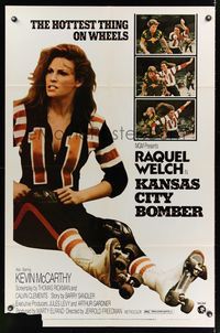 4r501 KANSAS CITY BOMBER 1sh '72 sexy roller derby girl Raquel Welch, the hottest thing on wheels!