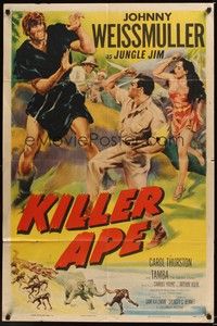 4r506 KILLER APE 1sh '53 Weissmuller as Jungle Jim, drug-mad beasts ravage human prey!