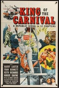 4r511 KING OF THE CARNIVAL 1sh '55 Republic serial, great circus trapeze artwork!