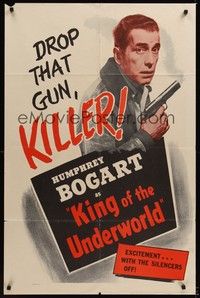 4r514 KING OF THE UNDERWORLD 1sh R56 Kay Francis cool art of Humphrey Bogart w/45!