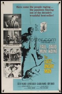 4r534 LAST ANGRY MAN 1sh '59 Paul Muni is a dedicated doctor from the slums exploited by TV!