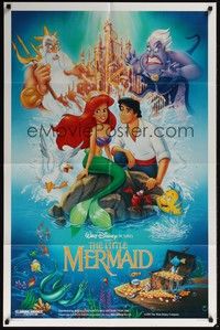 4r567 LITTLE MERMAID DS 1sh '89 great image of Ariel & cast, Disney underwater cartoon!
