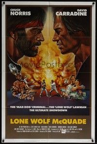 4r575 LONE WOLF McQUADE 1sh '83 great face off art of Chuck Norris & David Carradine by CW Taylor!