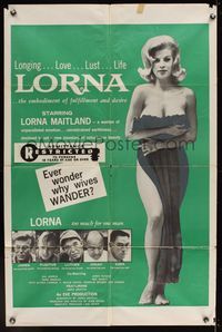 4r582 LORNA 1sh '64 super sexy Lorna Maitland in Russ Meyer directed classic!