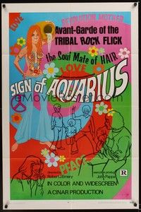 4r589 SIGN OF AQUARIUS 1sh '70 Newell Clevenger psychedelic art of hippies & drugs, Sign of Aquarius!