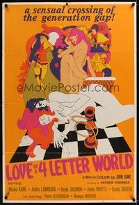 4r591 LOVE IN A 4 LETTER WORLD Canadian 1sh '71 great psychedelic sex & drugs artwork!