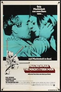 4r595 MACKINTOSH MAN 1sh '73 Paul Newman & Dominique Sanda kiss close up, John Huston directed!