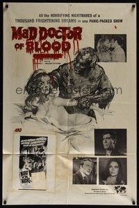 4r596 MAD DOCTOR OF BLOOD ISLAND/BLOOD DEMON 1sh '71 great art of zombie attacking naked girl!