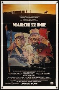 4r622 MARCH OR DIE advance 1sh '76 Gene Hackman, Terence Hill, great art by Drew Struzan!