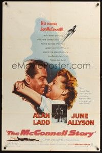 4r629 McCONNELL STORY 1sh '55 Alan Ladd is America's first triple jet ace, June Allyson!