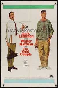 4r726 ODD COUPLE 1sh '68 art of best friends Walter Matthau & Jack Lemmon by Robert McGinnis!