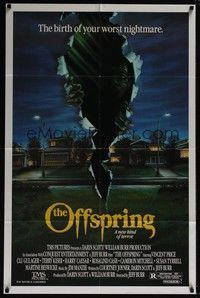 4r729 OFFSPRING 1sh '87 Vincent Price, the birth of your worst nightmare, cool torn poster art!