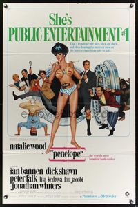 4r752 PENELOPE 1sh '66 sexiest artwork of Natalie Wood with big money bags and gun!