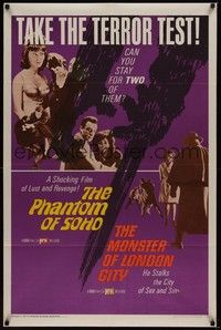 4r755 PHANTOM OF SOHO/MONSTER OF LONDON CITY 1sh '67 shocking German horror double-bill!