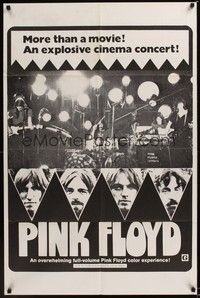 4r762 PINK FLOYD white 1sh '72 an explosive rock & roll cinema concert in Pompeii, great image!