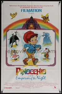 4r763 PINOCCHIO & THE EMPEROR OF THE NIGHT 1sh '87 cool cartoon artwork of cast!