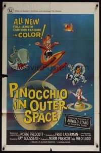 4r764 PINOCCHIO IN OUTER SPACE 1sh '65 great sci-fi cartoon artwork, explore new worlds of wonder!