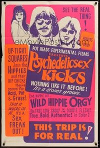 4r780 PSYCHEDELIC SEX KICKS 1sh '60s sex & drugs, wild images & taglines!
