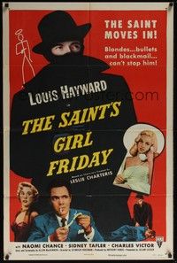 4r820 SAINT'S GIRL FRIDAY 1sh '54 blondes and bullets can't stop Louis Hayward!