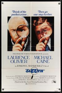 4r850 SLEUTH 1sh '72 close-ups of Laurence Olivier & Michael Caine with magnifying glasses!