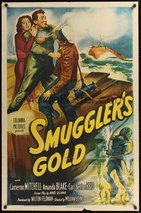 4r856 SMUGGLER'S GOLD 1sh '51 Cameron Mitchell, Amanda Blake, cool diver artwork!