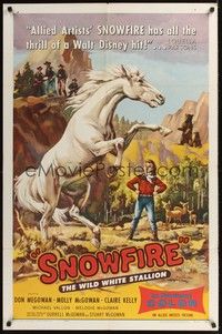 4r859 SNOWFIRE 1sh '58 McGowan family directs & stars, Ken Sawyer art of wild white stallion!