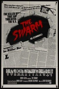 4r891 SWARM 1sh '78 Michael Caine, Katharine Ross, cool different newspaper design!