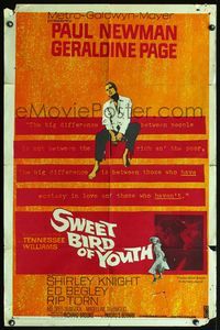 4r894 SWEET BIRD OF YOUTH 1sh '62 Paul Newman, Geraldine Page, from Tennessee Williams' play!
