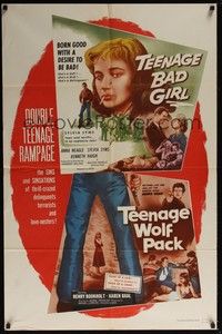 4r905 TEENAGE BAD GIRL/TEENAGE WOLF PACK 1sh '57 crazed delinquents, terrorists & love-nesters!