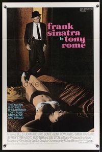 4r932 TONY ROME 1sh '67 detective Frank Sinatra w/gun & sexy near-naked girl on bed!