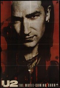 4r953 U2 RATTLE & HUM teaser 1sh '88 great close-up image of Irish rocker Bono!