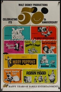4r965 WALT DISNEY 50th ANNIVERSARY 1sh '73 Disney classics, Mary Poppins, Aristocats, Robin Hood!