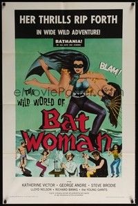 4r981 WILD WORLD OF BATWOMAN 1sh '66 cool artwork of sexy female super hero by J. Syphers!