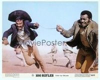 4s013 100 RIFLES color 8x10 still '69 Jim Brown & Burt Reynolds chained together on the run!