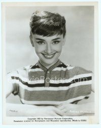 4s009 AUDREY HEPBURN #12 8x10 still '53 head & shoulders smiling close up with hands clasped!
