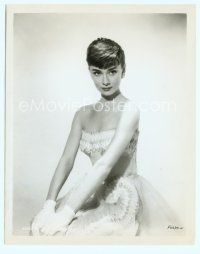 4s003 AUDREY HEPBURN #4 8x10 still '53 seated portrait of the beautiful star in incredible dress!