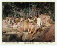 4s068 GREEN MANSIONS color 8x10 still '59 Audrey Hepburn in pond touches Anthony Perkins' cheek!